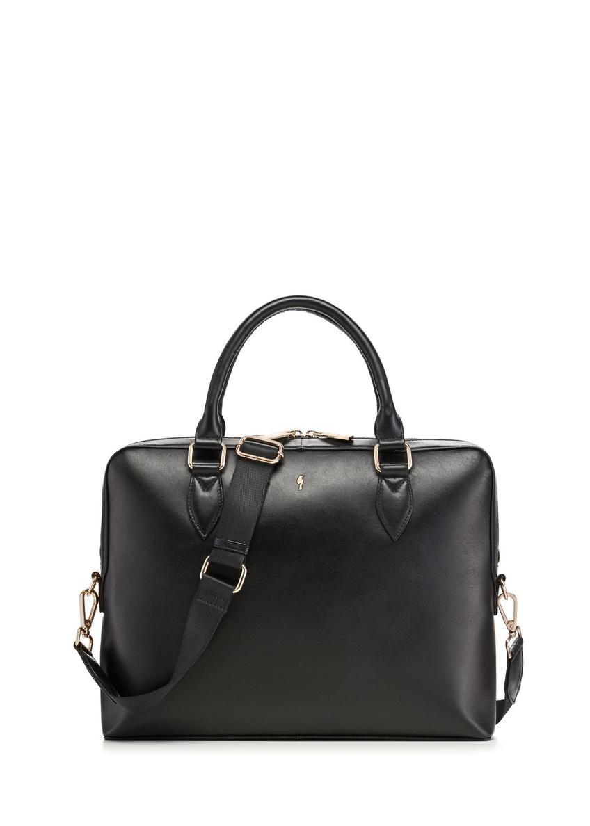 Black leather laptop bag TORES-1330-99(Z26) - front product view, on white background.