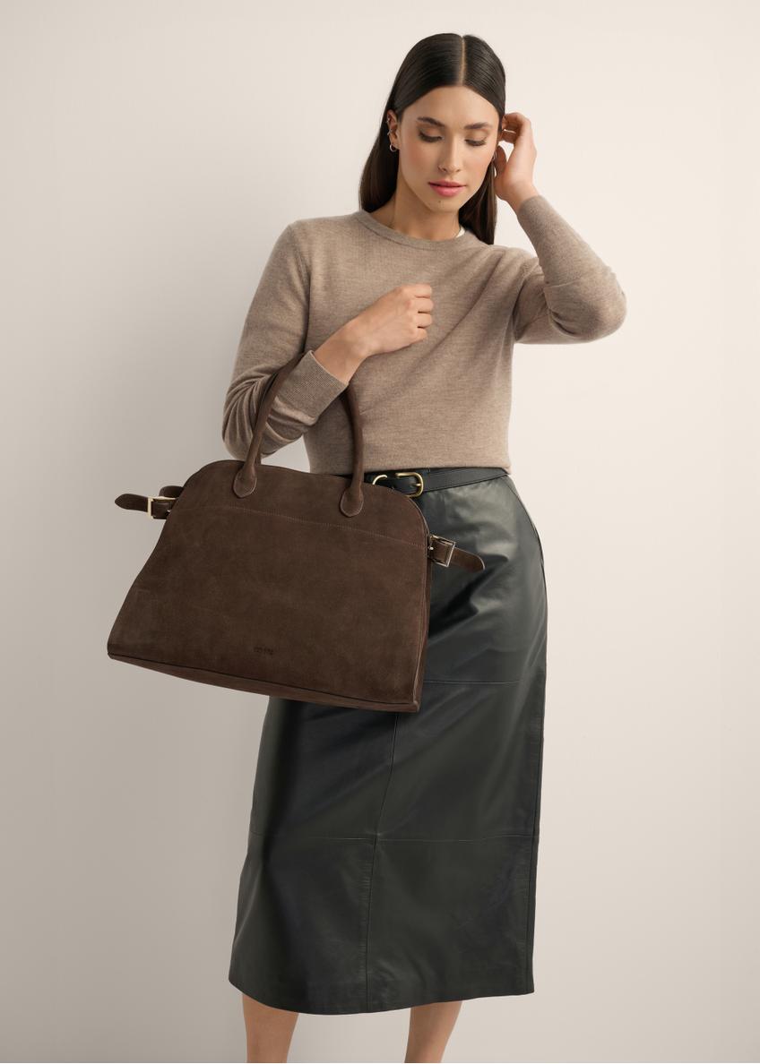 Dark brown leather women's shopper bag TORES-1412-1H(Z26)