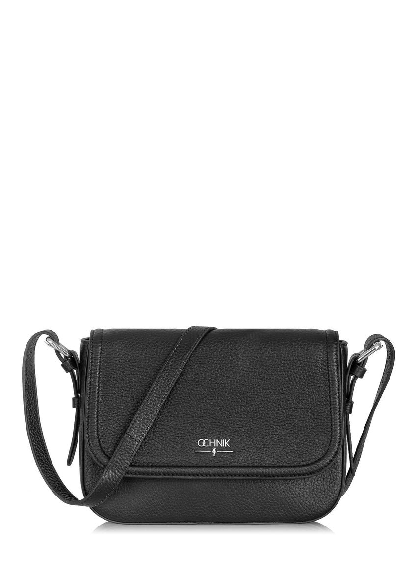 Black leather women's messenger bag TORES-0985D-99(Z25), front product view on white background.
