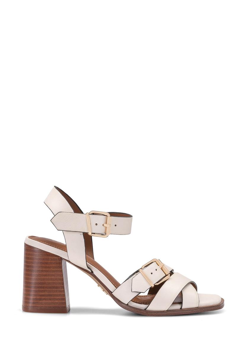 Cream-colored women's leather sandals BUTYD-1177-12(W25)-10