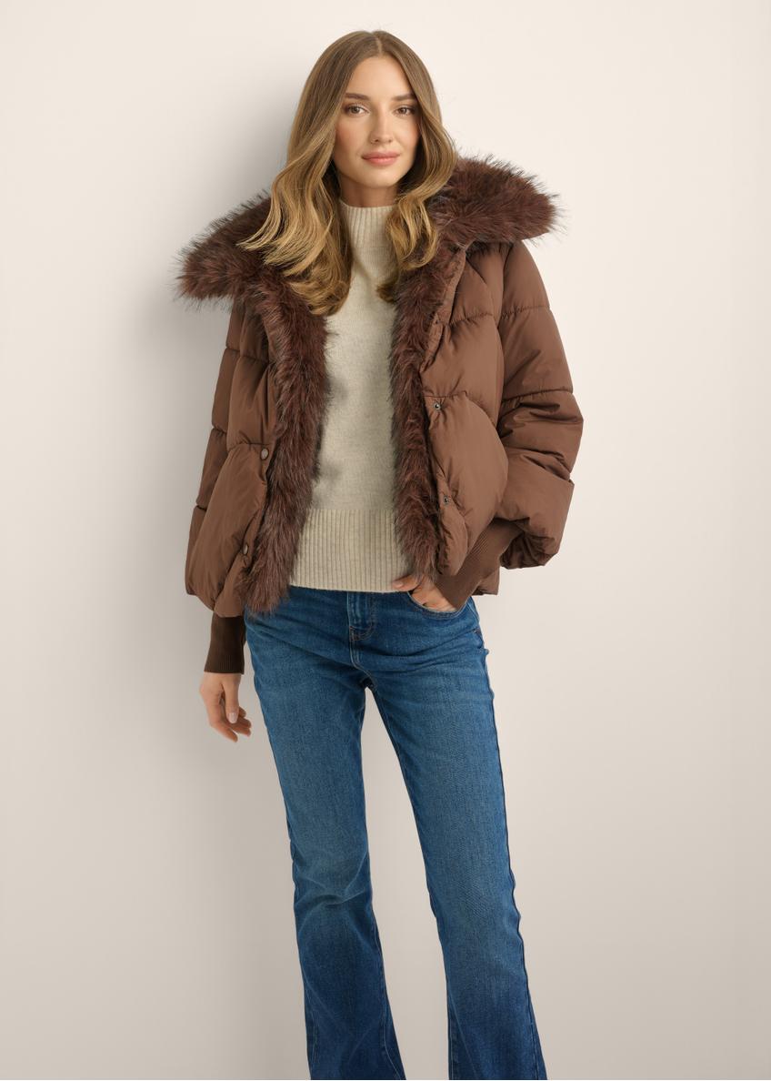 Women's brown jacket with detachable fur KURDT-0704-1H(Z26)
