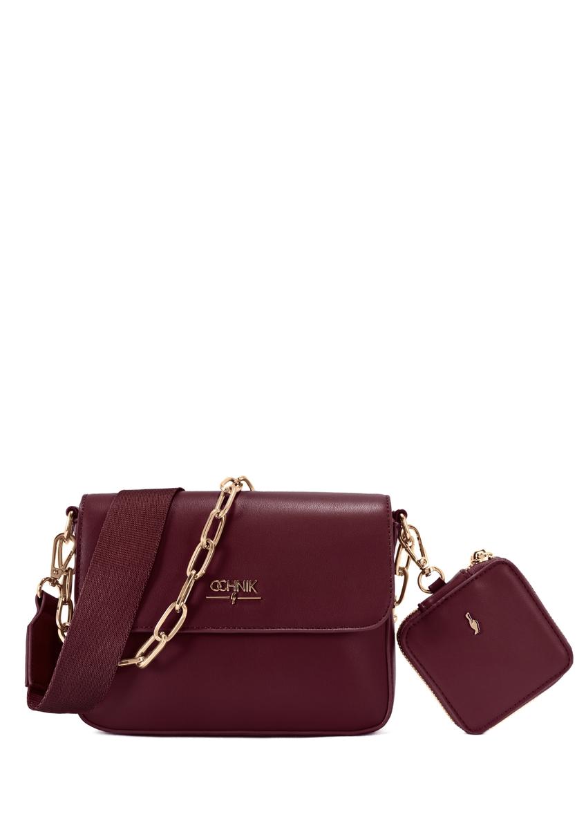 Burgundy women's messenger bag with chain TOREC-0767C-49(Z25)
