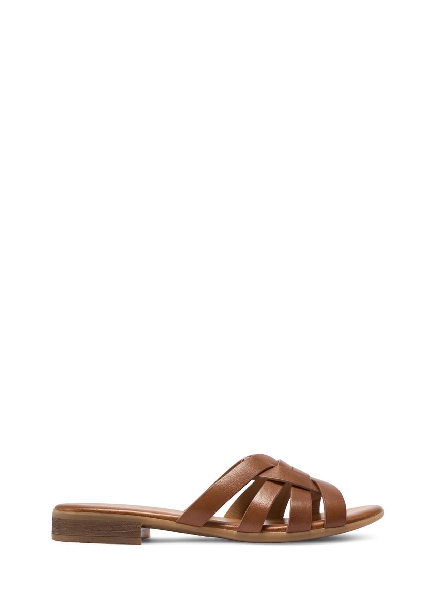 Women's leather mules in cognac color BUTYD-1266-1F(W26), side view of the product on a white background.