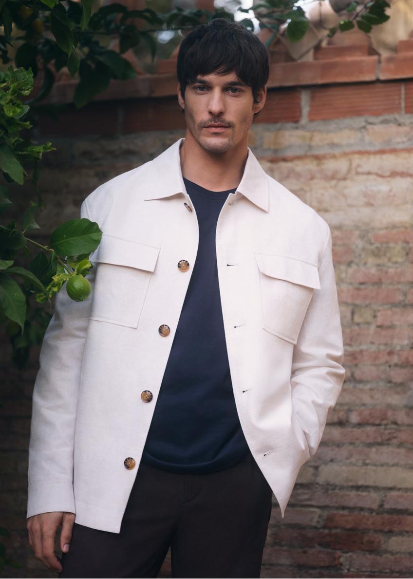 Light beige men's linen jacket KURMT-0420-1A(W26)