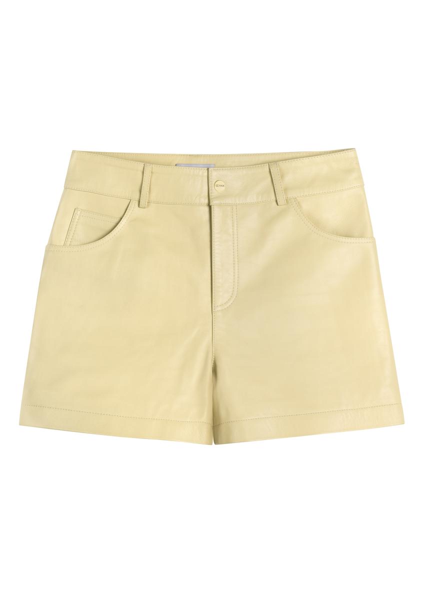 Light yellow leather women's shorts SPODS-0035-2A(W26)
