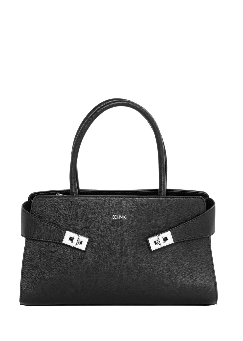Elegant black women's handbag with decorative clasps TOREC-1374-9I(Z26)
