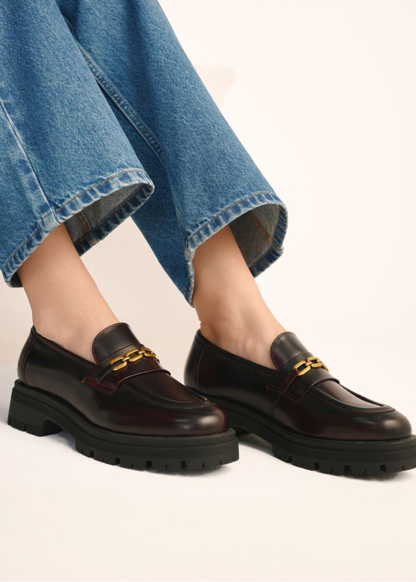 Burgundy women's leather moccasins BUTYD-1190-4E(Z26)