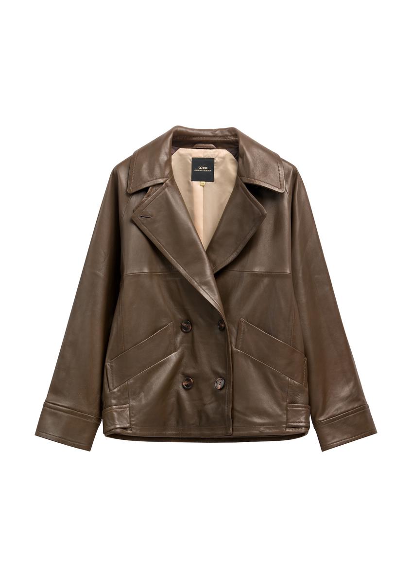 Women's oversize brown leather jacket KURDS-0592-1K(Z26)