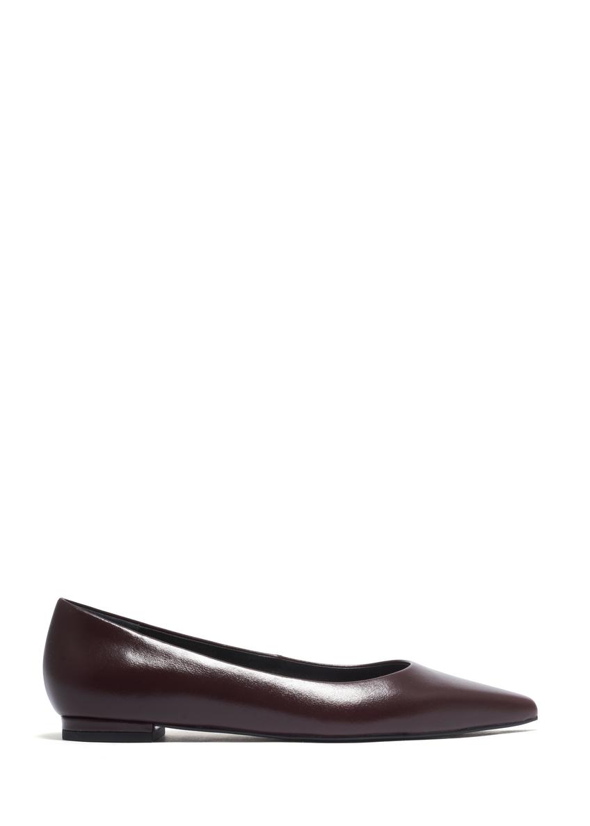 Women's leather burgundy ballet flats BUTYD-1308-4E(Z26), side view of the product on a white background.