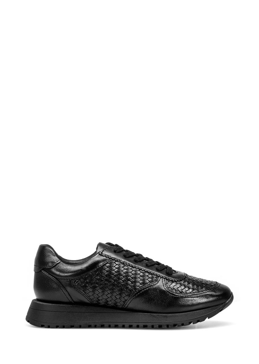 Black leather sports shoes with braid BUTYD-1156-98(W25)-10