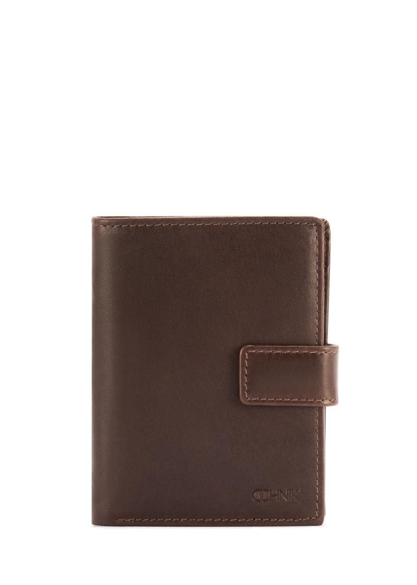 Medium brown men's wallet made of genuine leather PORMS-0670-1H(Z26), diagonal product view on a white background.