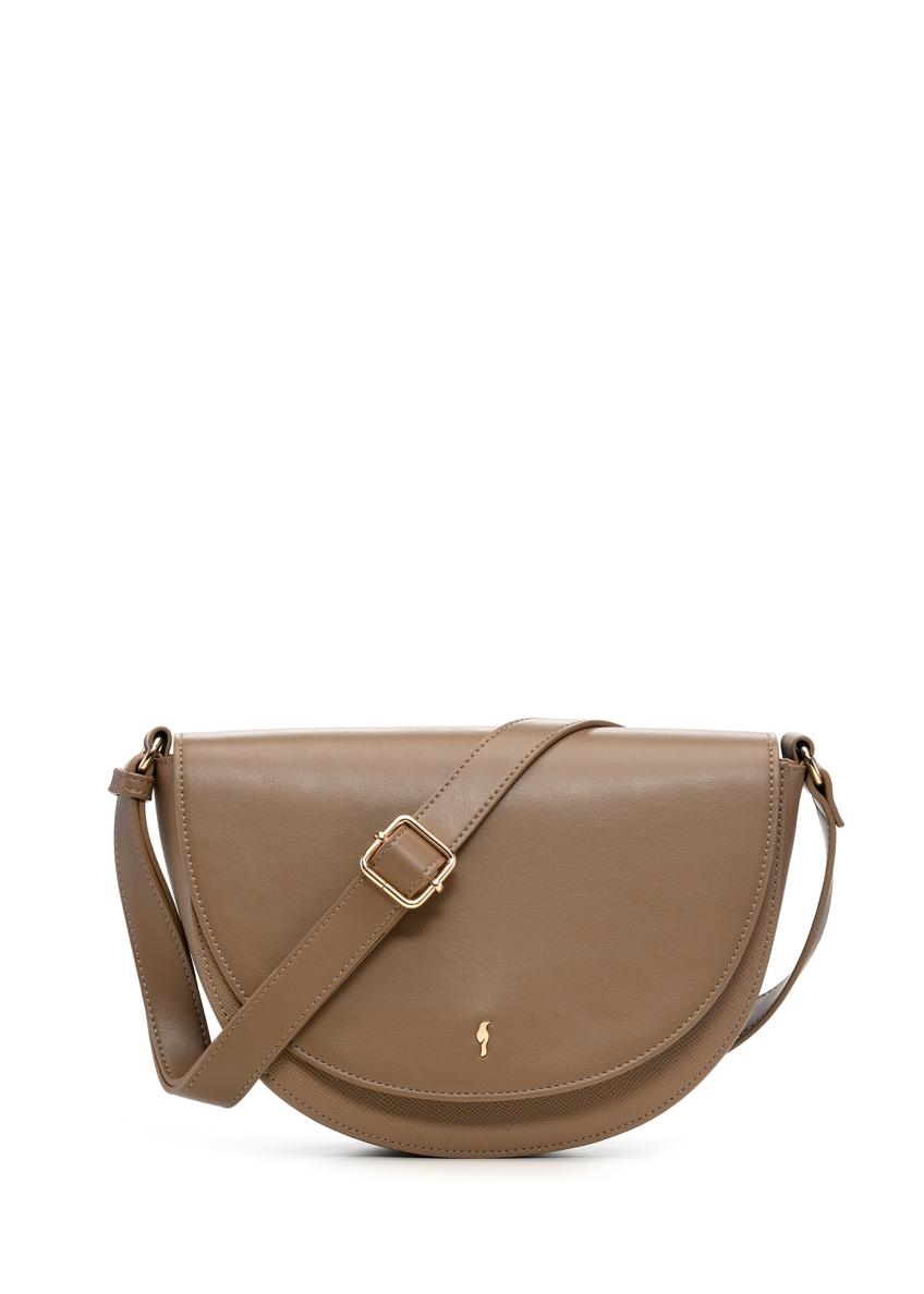 Beige semi-circular women's messenger bag TOREC-1298-1B(Z26) - front product view, on a white background.