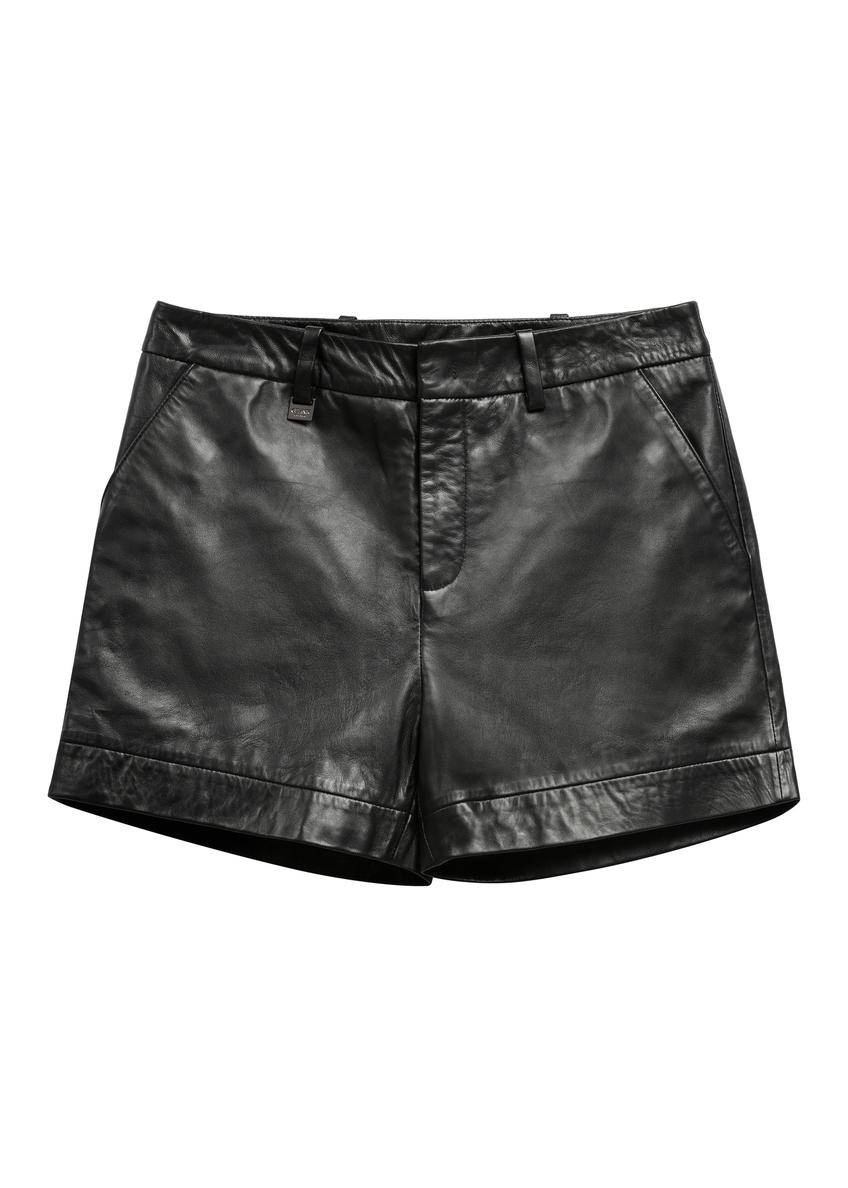 Women's black leather shorts SPODS-0007-99(KS)