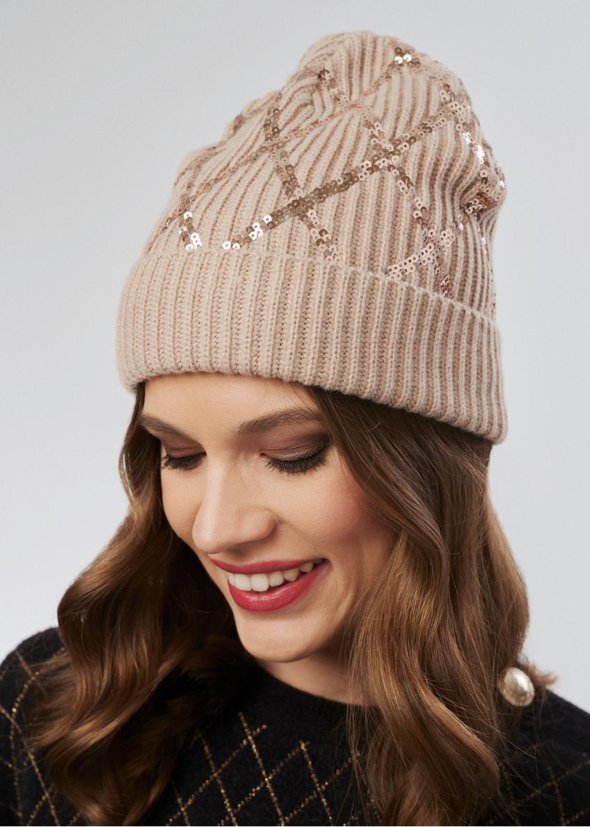 Women's beige winter cap CZADT-0155-81(Z23)-01