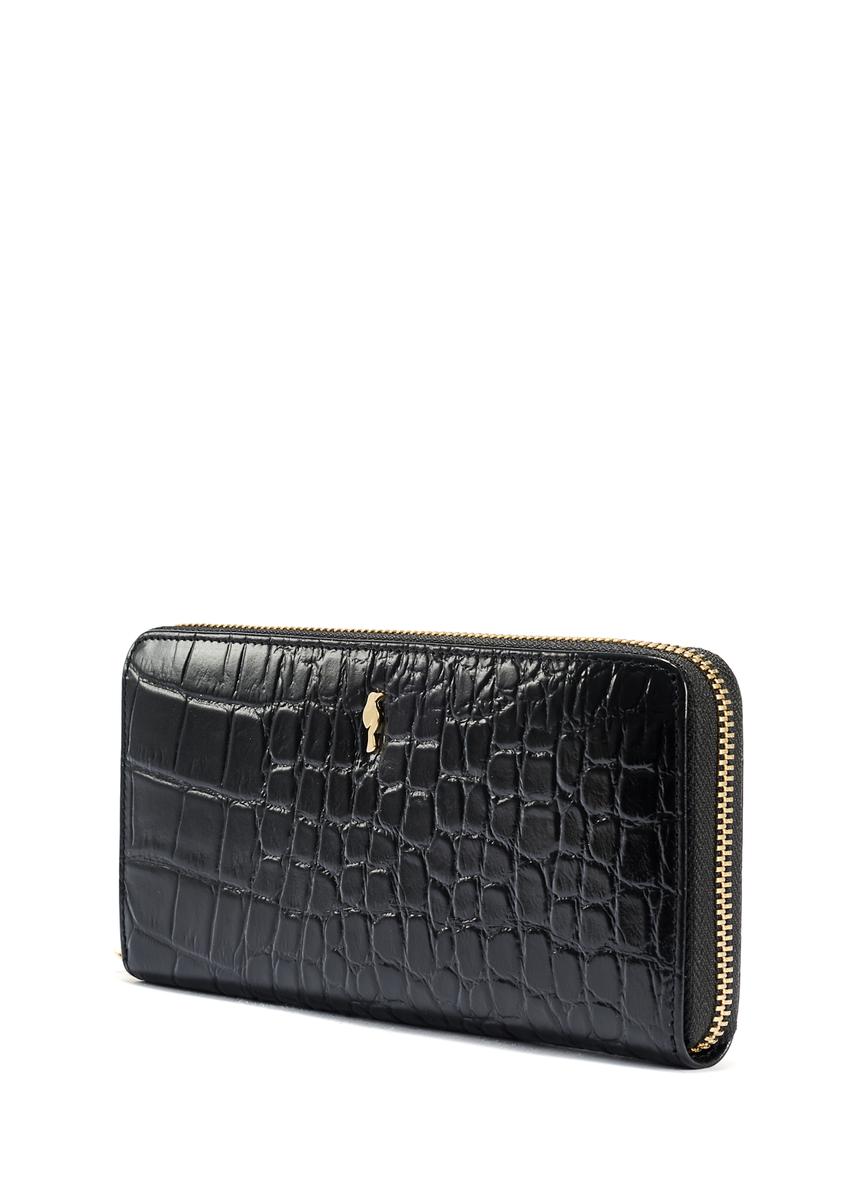 Large black leather women's wallet croco PORES-0955-99(W25)