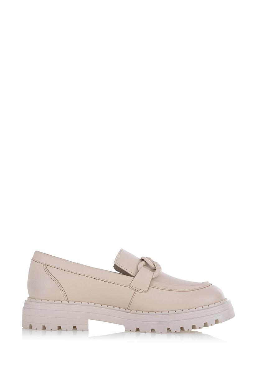 Beige leather women's moccasins BUTYD-1107-80(Z24)-09