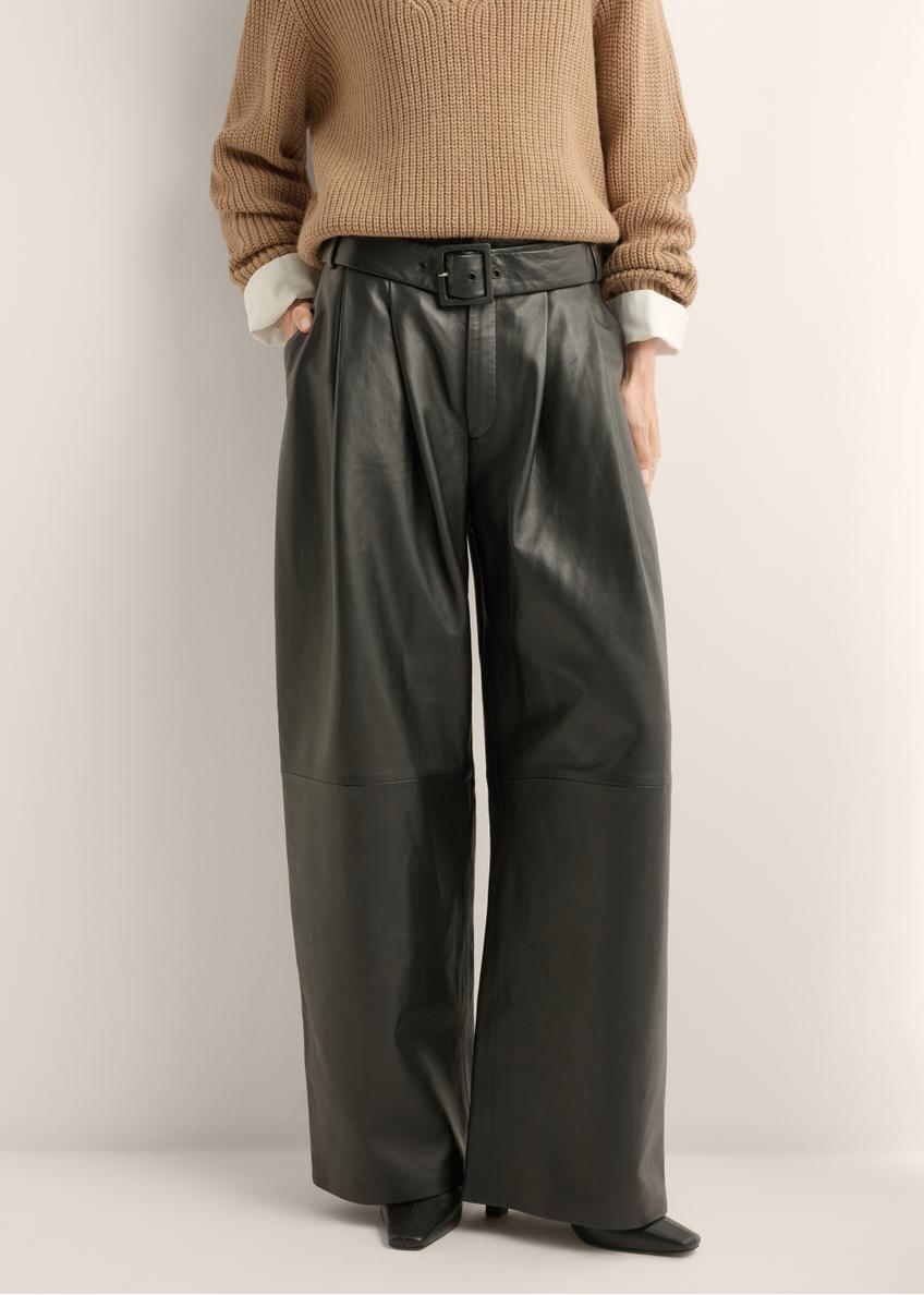 Women's wide black leather trousers SPODS-0050-99(Z26)