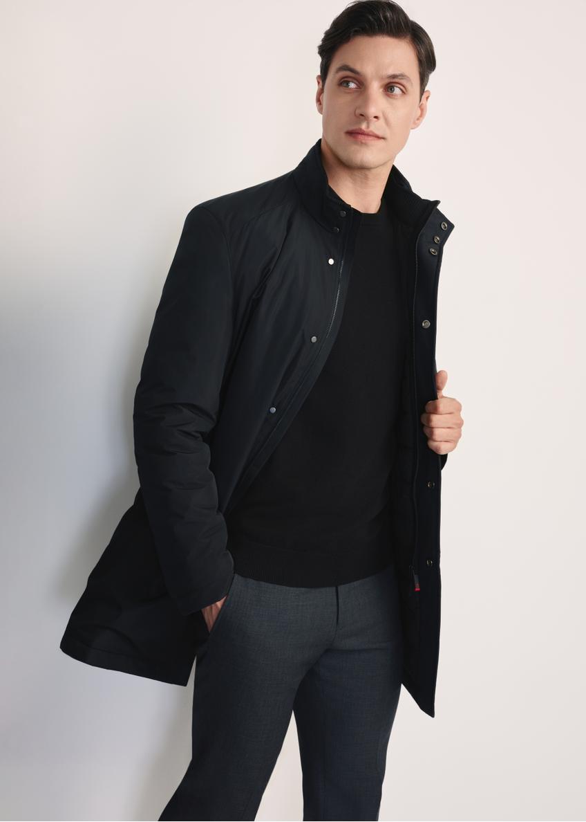 Black men's transitional jacket KURMT-0388-99(Z25), product visible from the front on the model, half of the silhouette visible.-02