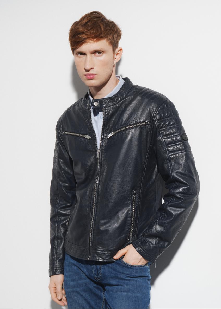 Men's navy blue leather jacket KURMS-0284-1280(W23)-01