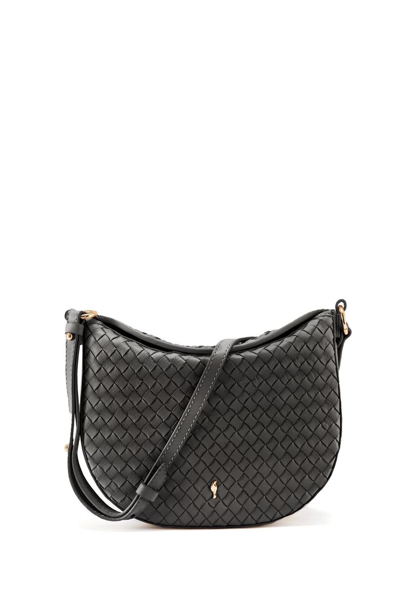 Black braided leather messenger bag TORES-1109-99(W25)-07