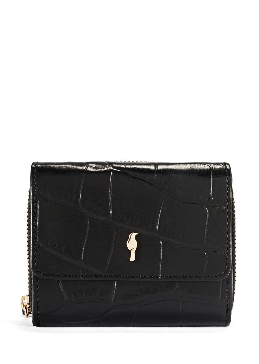 Black croco women's leather wallet PORES-0906-9G(Z26), front product view on white background.