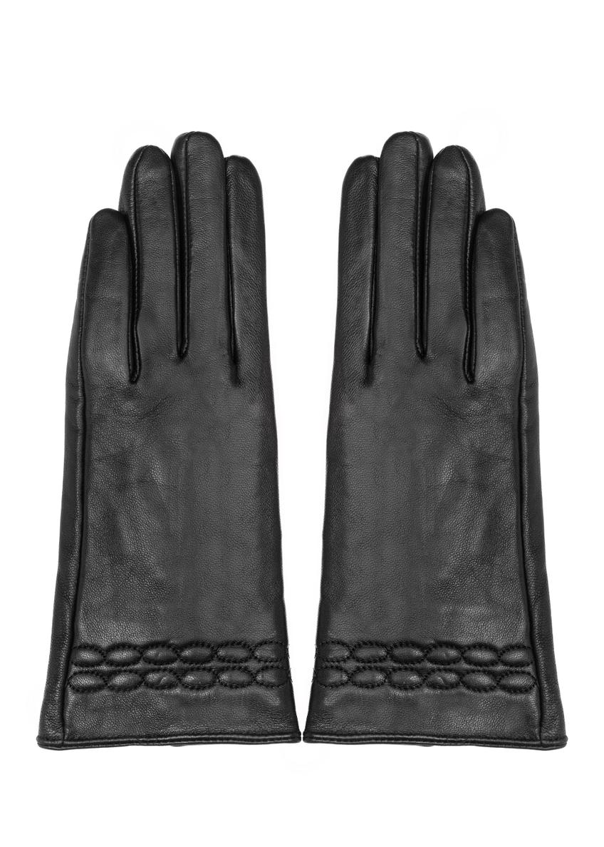 Black leather women's gloves REKDS-0024-99(Z26)