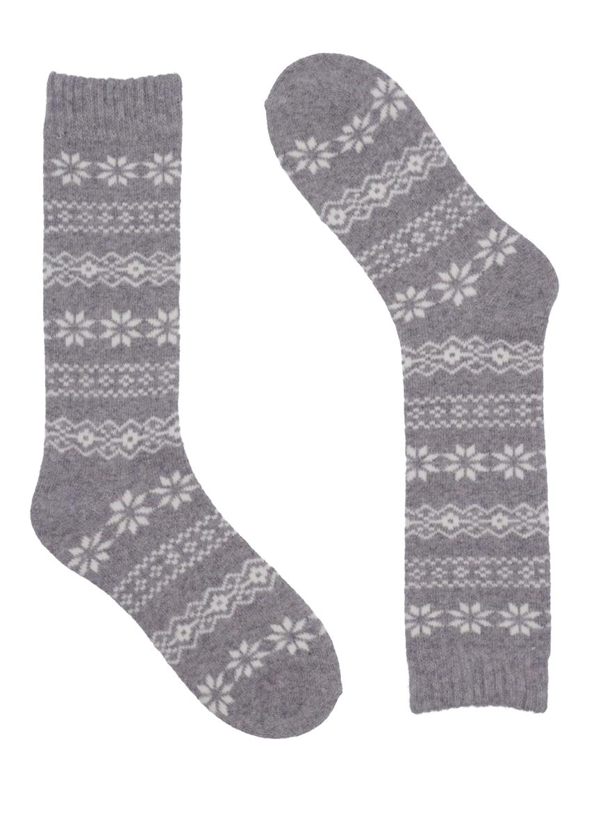 Long women's wool socks with a winter pattern SKADT-0083-9B(Z26), front view of the product on a white background.