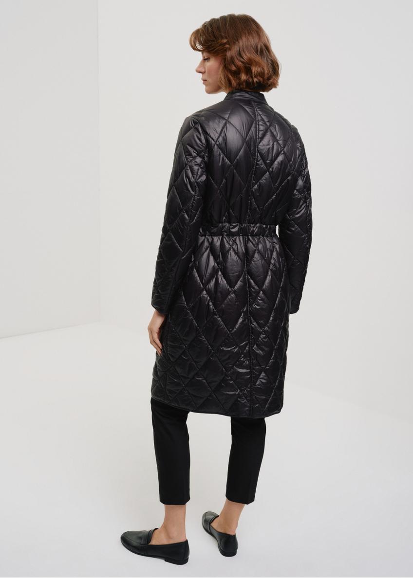 Women's long black quilted jacket KURDT-0509-99(W24)