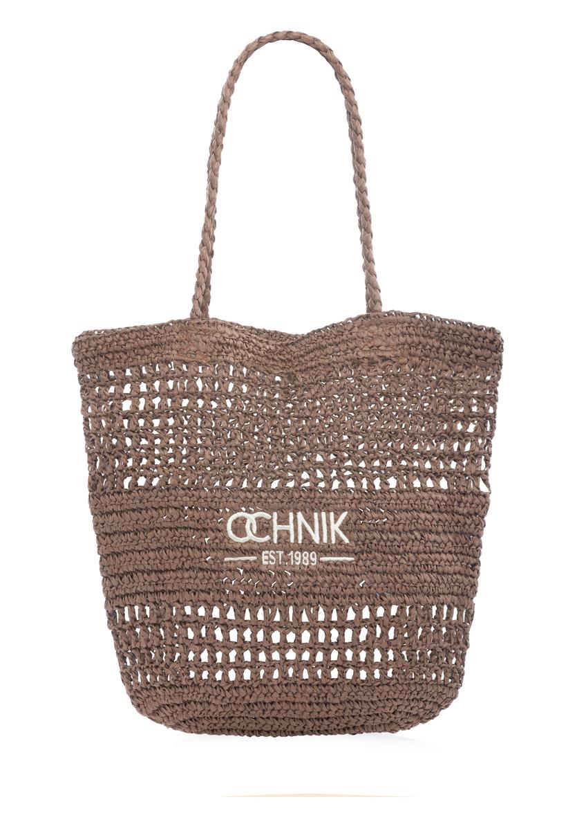 Straw brown women's shopper bag TOREC-0924-1H(W26), front product view on white background.