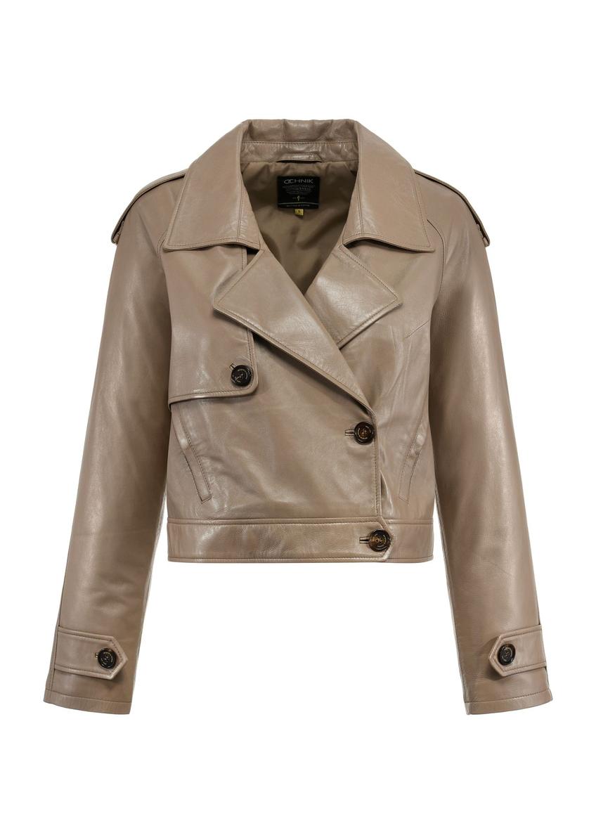 Beige leather short women's jacket KURDS-0511-2835(W25)