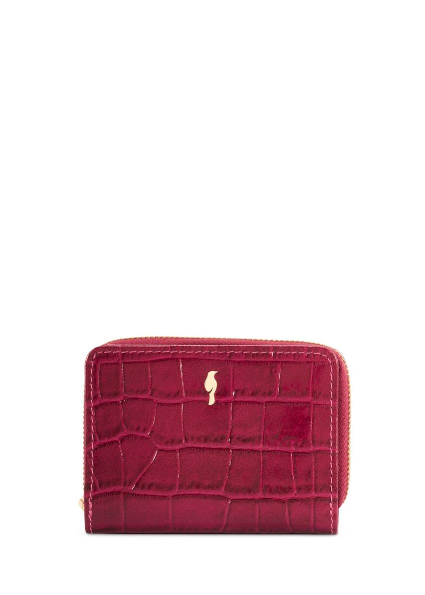 Pink croco women's wallet PORES-0888B-31(Z25), product view from the front on a white background.
