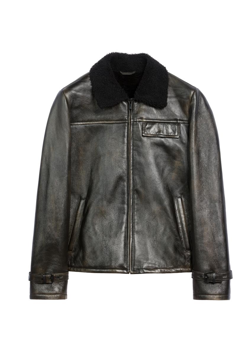 Men's leather sheepskin coat KOZMS-0023-3188(Z25), product view from the front on a white background.