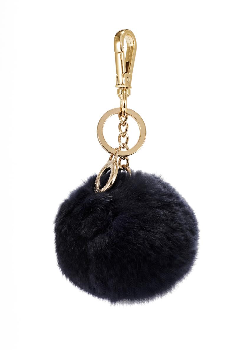 Navy blue pompom keychain BRELOK-117A-69(Z25), front product view on white background.
