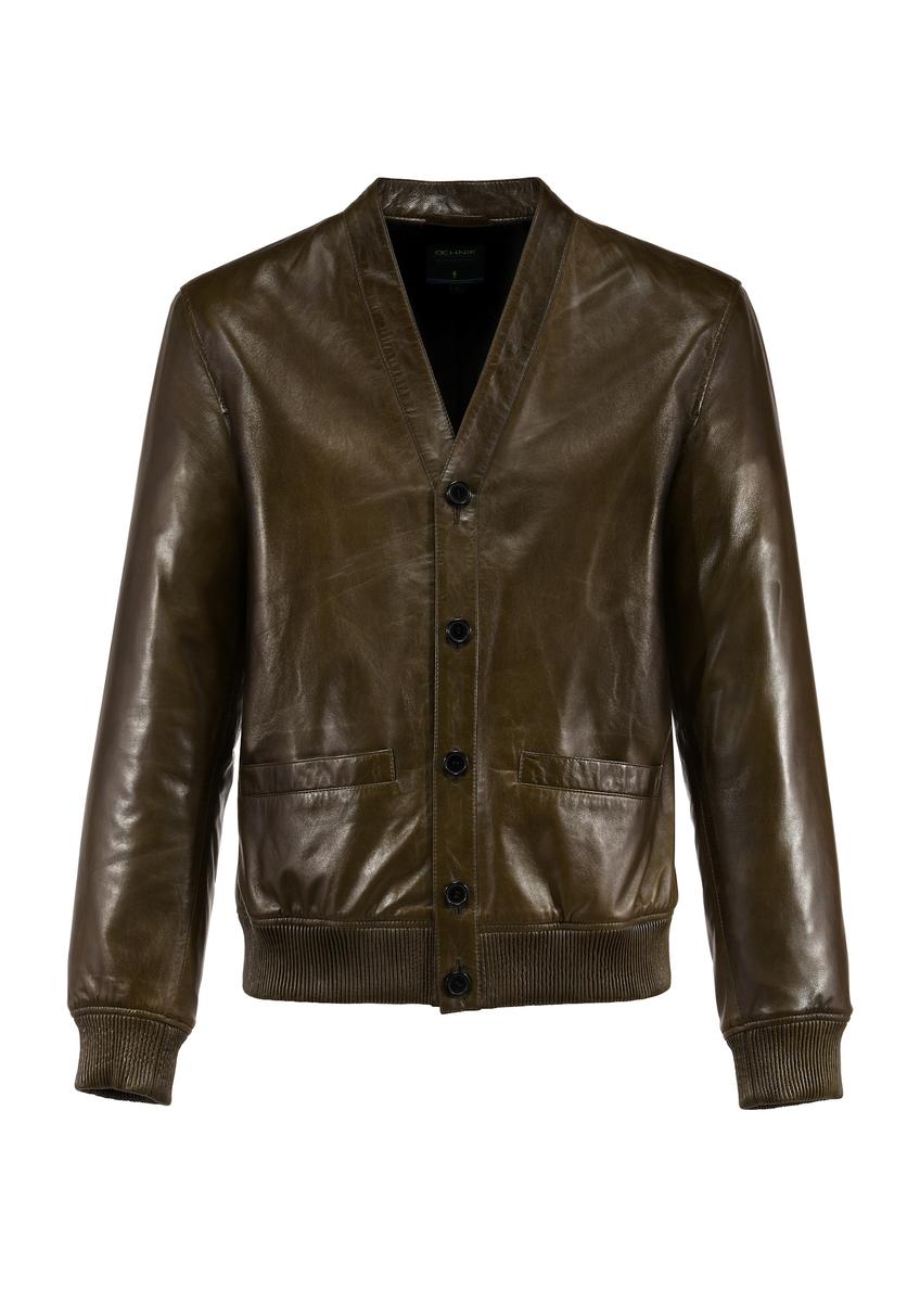 Men's leather jacket khaki KURMS-0371-2855(W25)