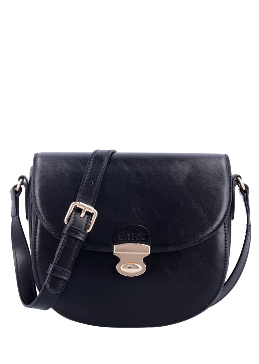 Small semi-circular black women's messenger bag TOREC-1390-99(Z26), front product view on white background.