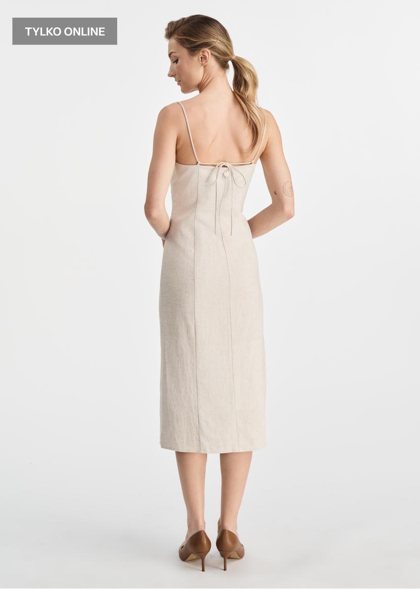 Beige linen midi dress SUKDT-0235-81(W25)