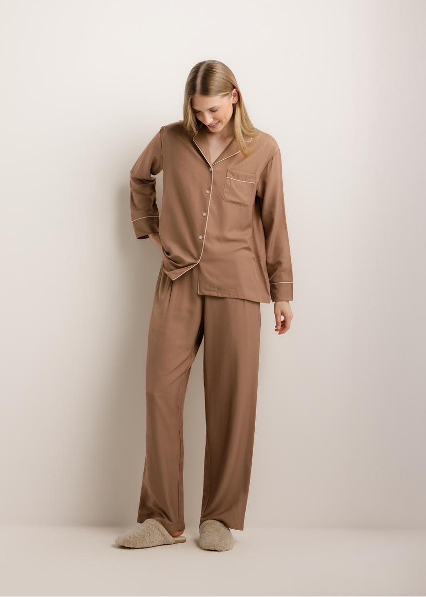 Women's two-piece pajama set PZMDT-0001-1K(Z26), front view of the product on a model. Full body visible.