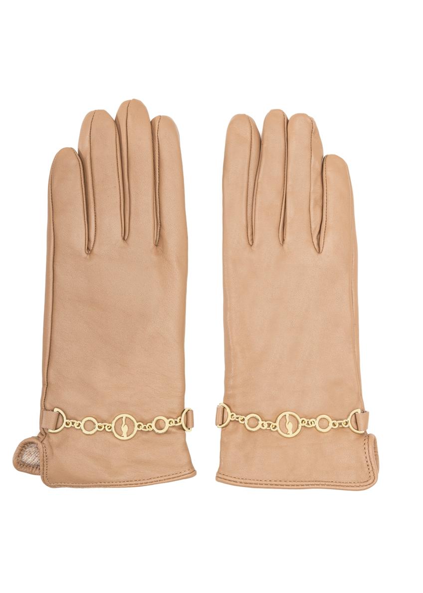 Women's leather gloves with chain REKDS-0101-81(Z25)