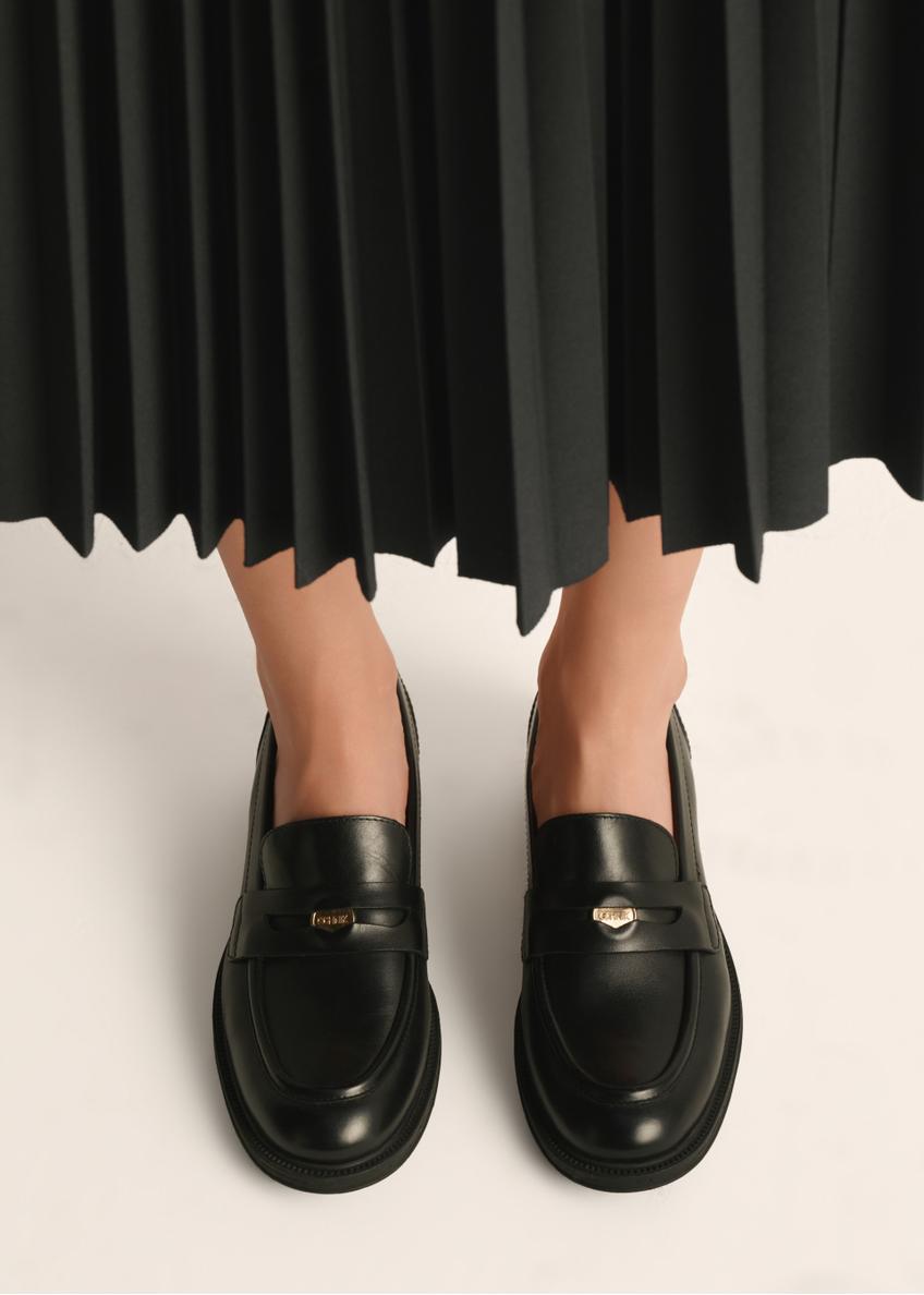 Black leather women's loafers with logo BUTYD-1199-99(Z25)