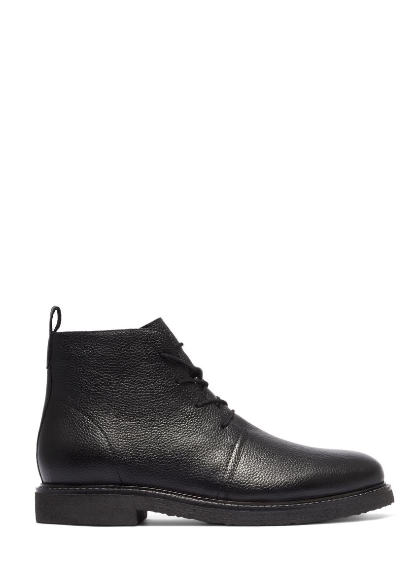 Black men's leather ankle boots BUTYM-0545-99(Z26), side view of the product on a white background.