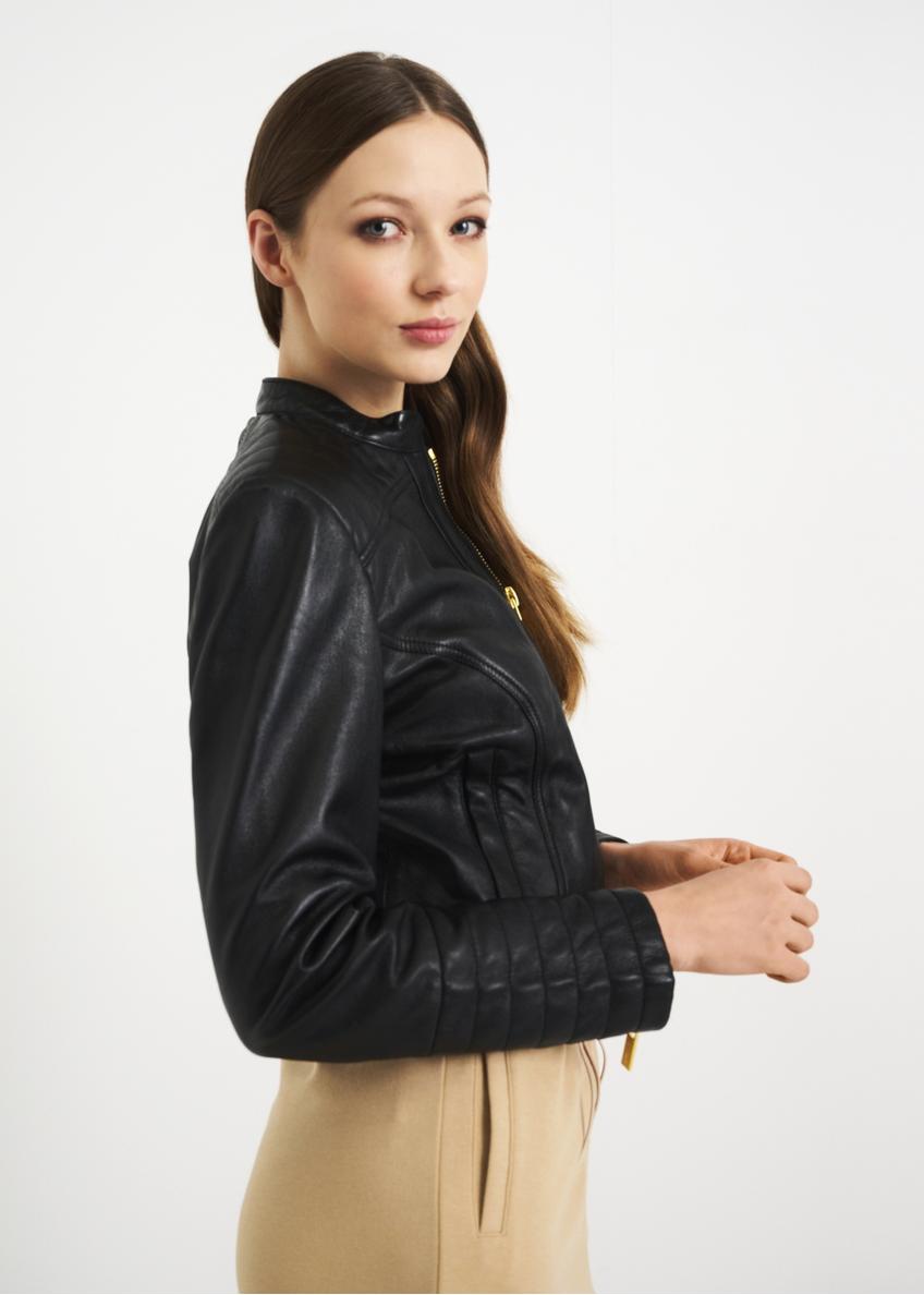 Women's leather jacket with stitching KURDS-0322-1211(KS)