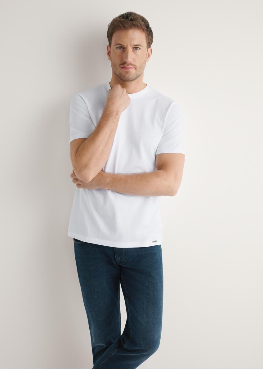 Men's white cotton t-shirt TSHMT-0144-0A(W26) - front view of the product, on a model, against a light background. Half-length silhouette visible.