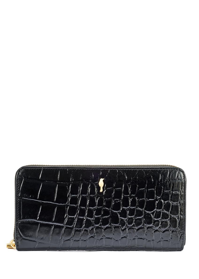 Large black leather women's wallet croco PORES-0955-99(W25)