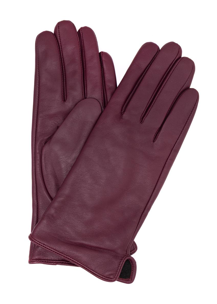 Women's burgundy leather gloves REKDS-0001A-49(Z25), front product view on white background.