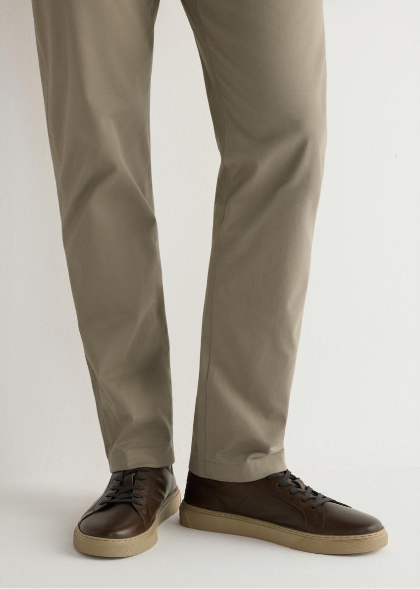 Men's dark brown leather sneakers BUTYM-0486-1I(W26), product view on model's feet.