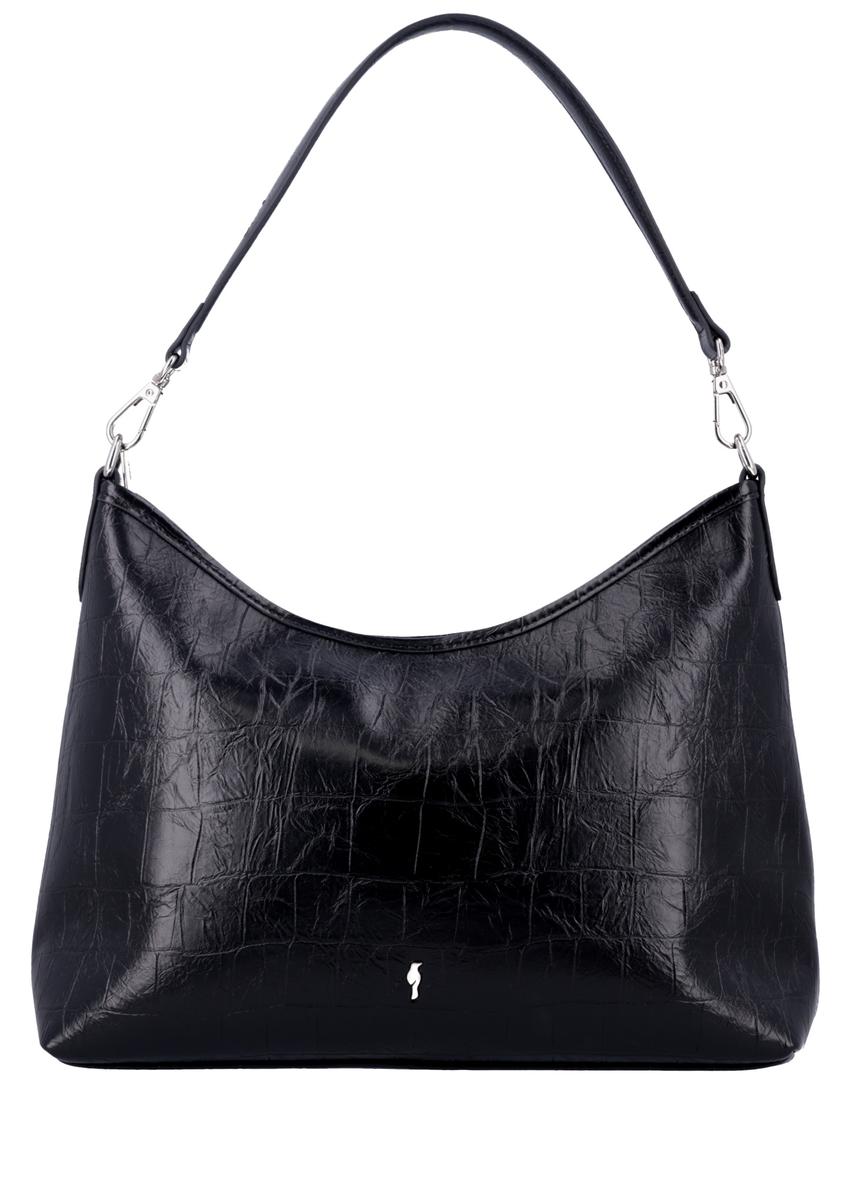 Black women's croco shoulder bag TOREC-1307-9G(Z26), front product view on white background.