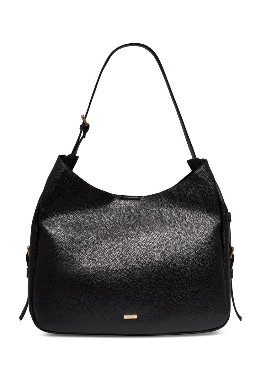 Black shoulder shopper bag TOREC-1366-9I(Z26), front product view on white background.