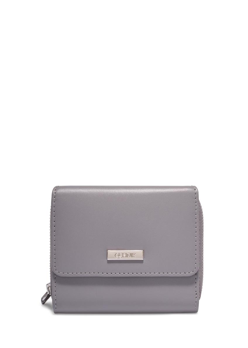 Graphite small leather women's wallet PORES-1025-9D(Z26) - front product view, on white background.