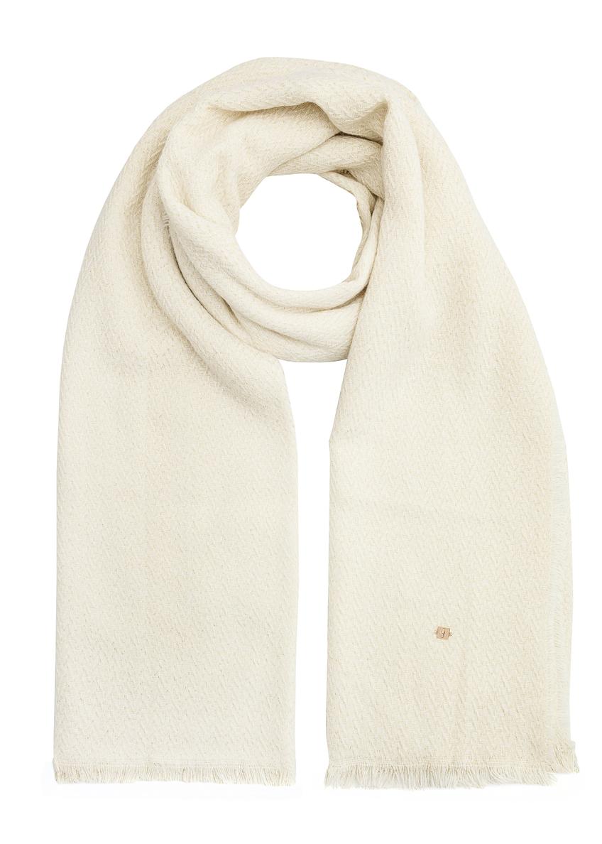 Cream women's scarf with gold thread SZADT-0212-12(Z25), front view of the product on a white background.
