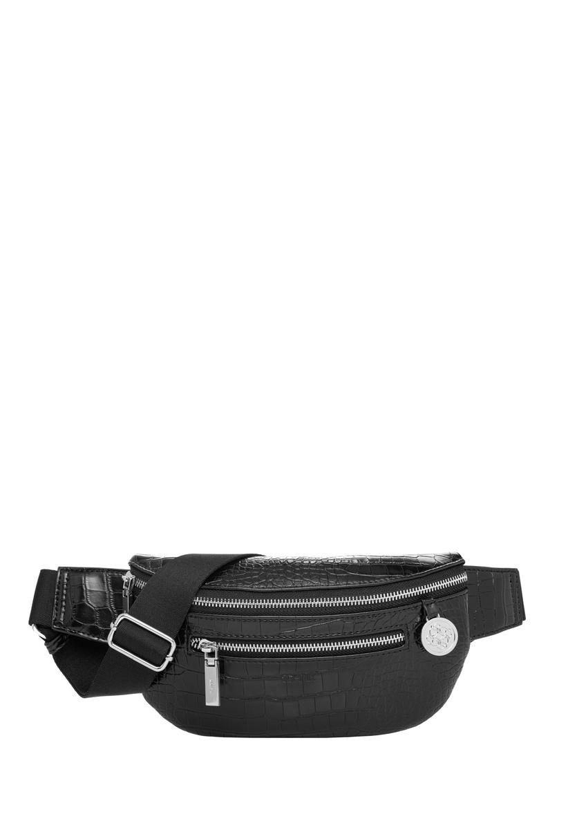 Black croco women's waist bag TOREC-1338-9G(Z26), front product view on white background.